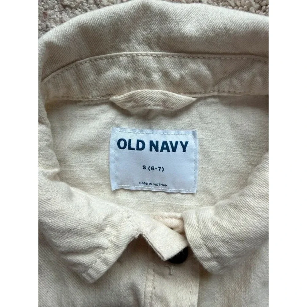 Old Navy Kids S 6-7 Cream Cotton Canvas Utility Chore Jacket Shacket Button Up